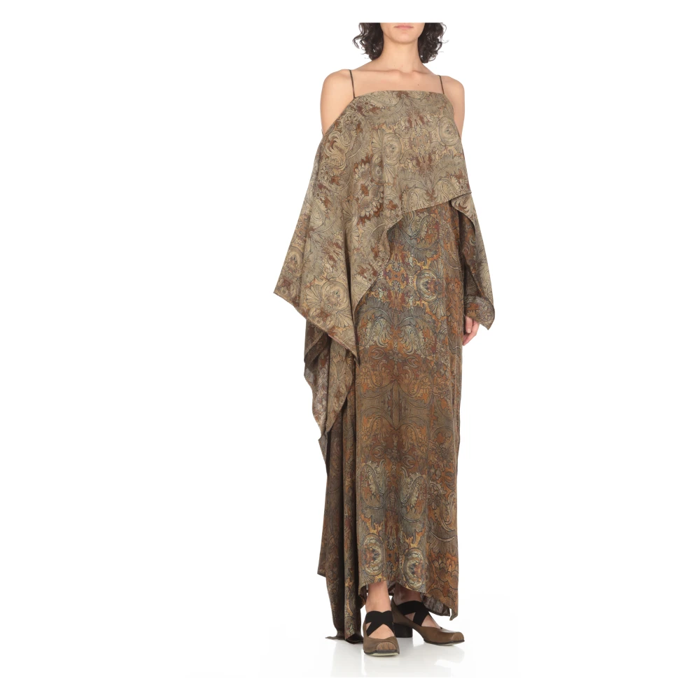 UMA Wang Bruine Bloemen Zijden Jurk Vrouw Brown Dames