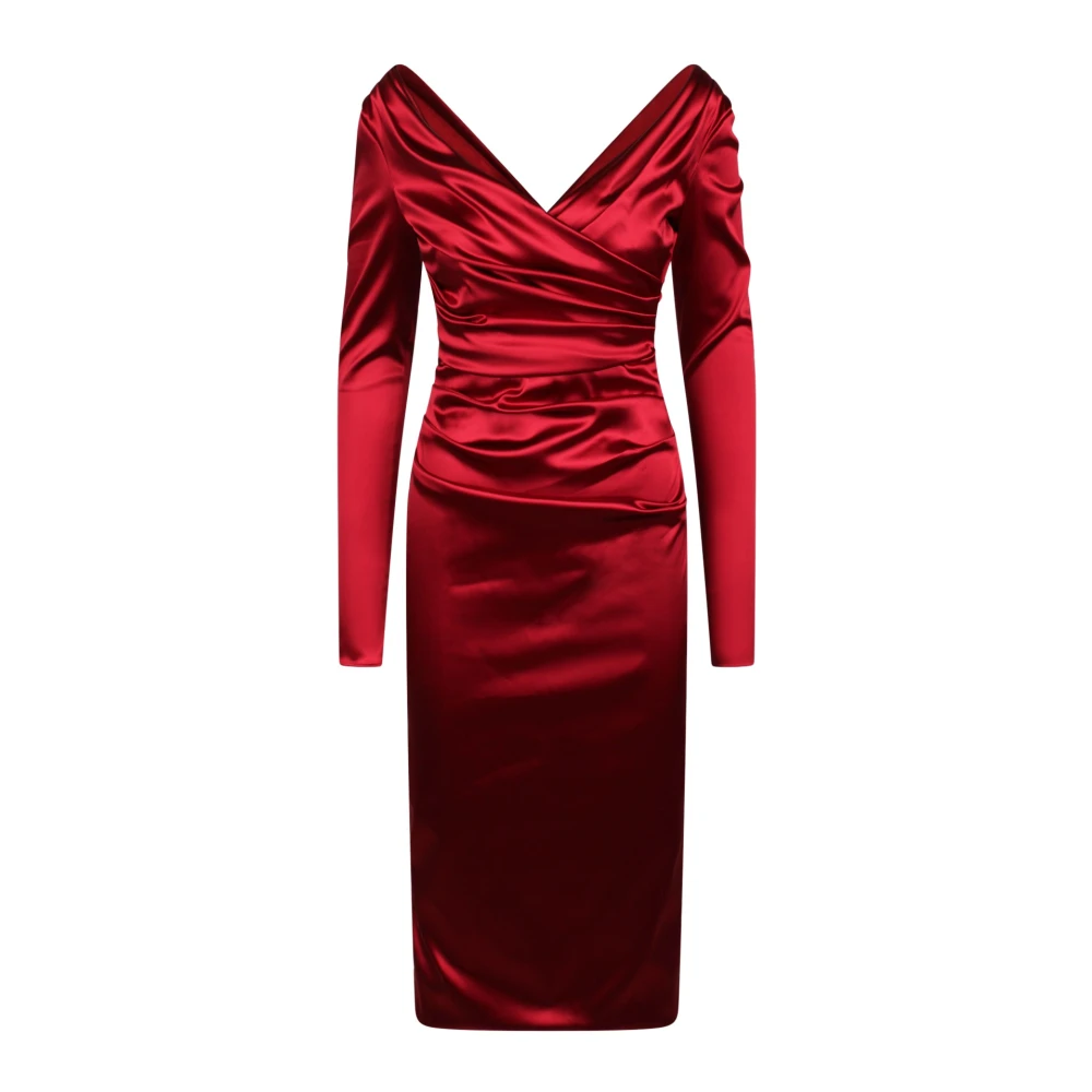 Dolce & Gabbana Draperad Satin Midi Klänning Red, Dam