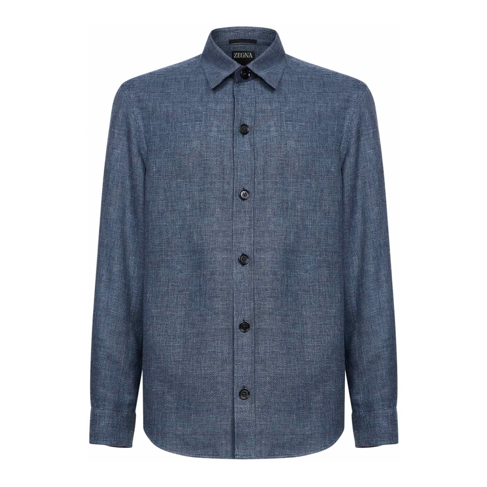 Zegna Men's Blue Casual Shirts, Xl, Cashmere Linen And Silk Overshirt