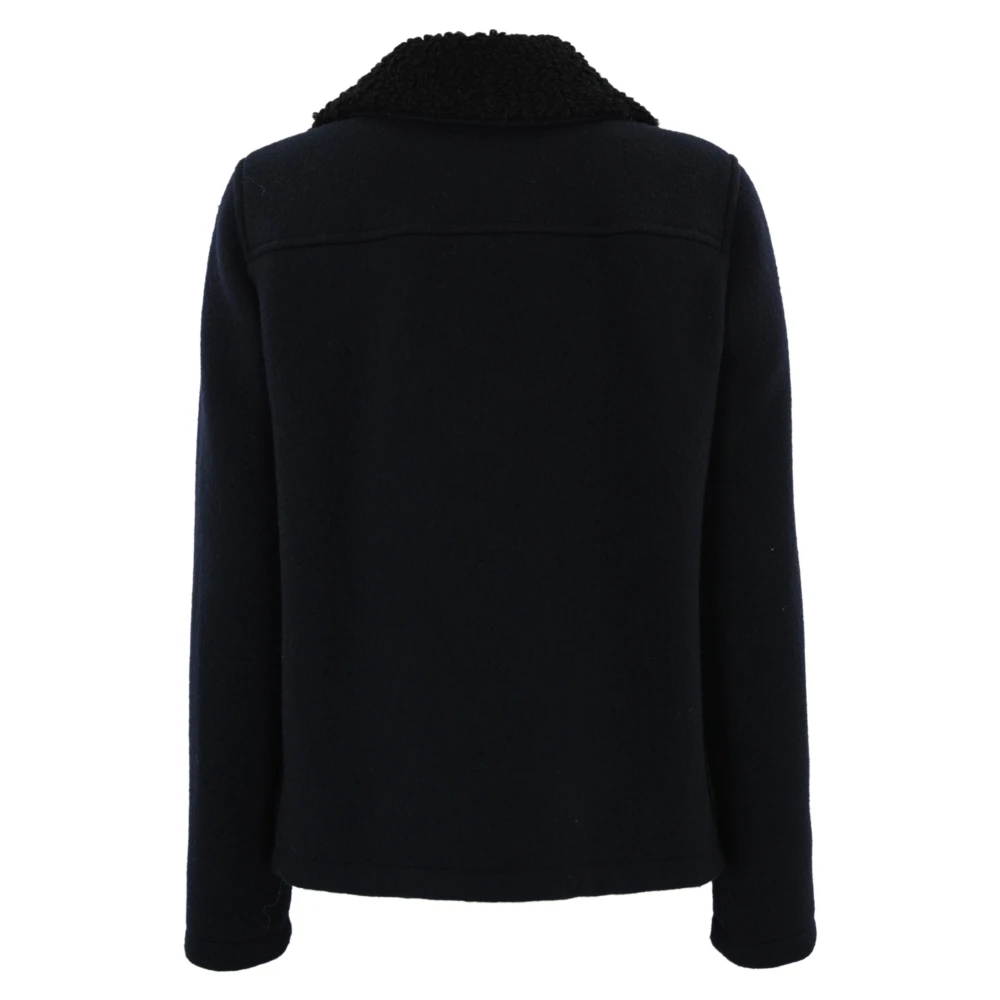 Fay Blauwe wollen kasjmier jas met afneembare bouclé kraag Blue Dames