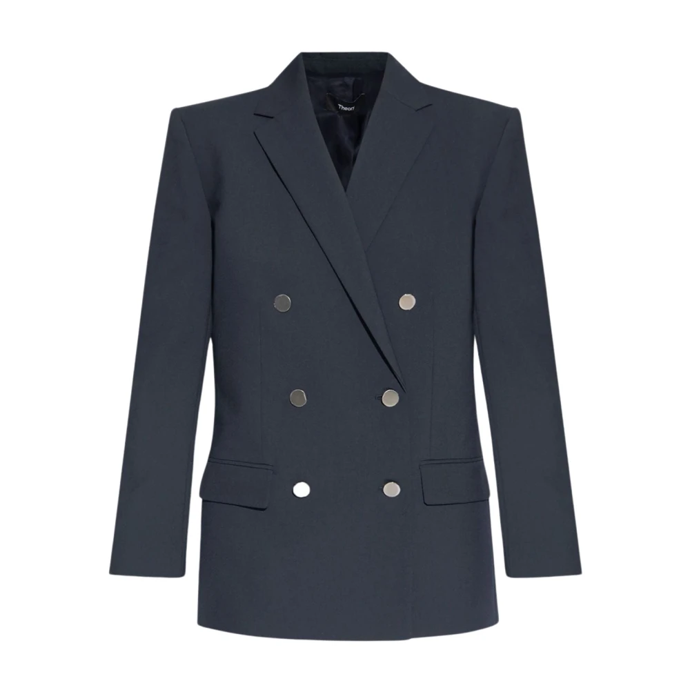 Theory Oversized Double-Breasted Wool Blazer Blue Dames
