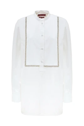 Vit Bomull Poplin Blus med Kristalldekorationer