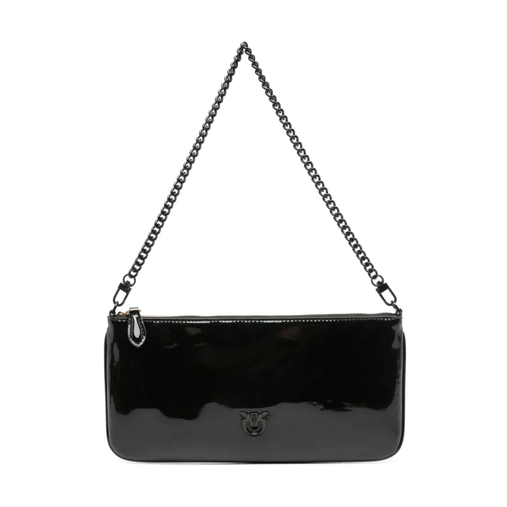 Pinko Leren Clutch-Style Plat Tas met Ketting Black Dames