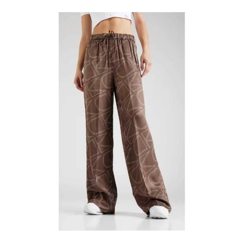 Calvin Klein Wijde pijp viscose twill broek Brown Dames