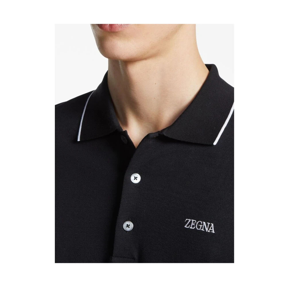 Ermenegildo Zegna Zwarte Polo Sweater met Geborduurd Logo Black Heren