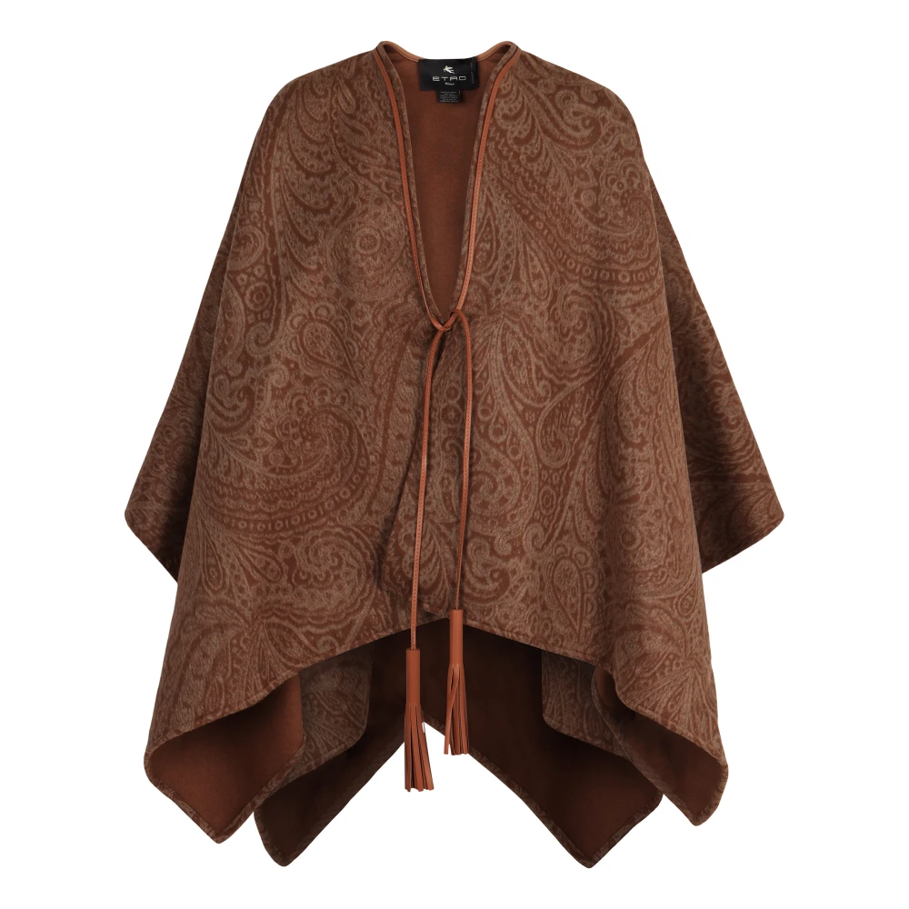 Etro Women's Brown Paisley Jacquard Wool Cashmere Cloak