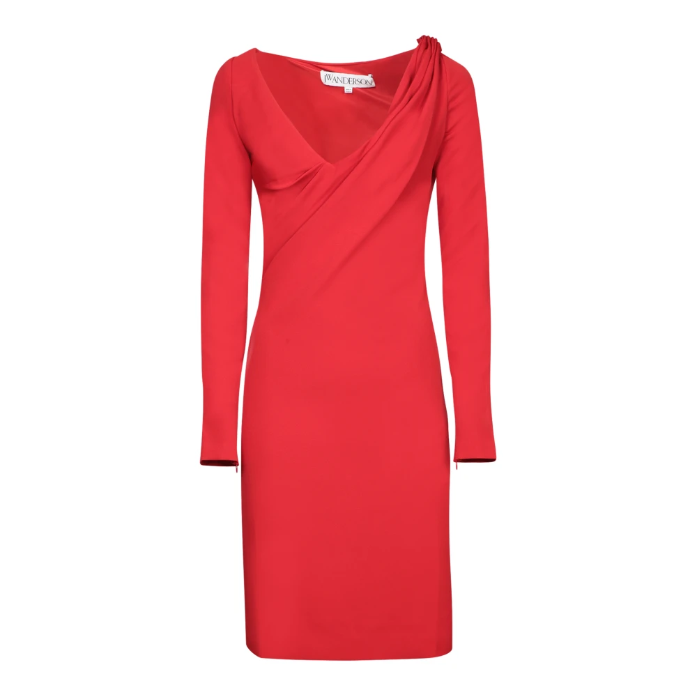 Jw Anderson Women's Red Shoulder Drape V-Neck Dress
