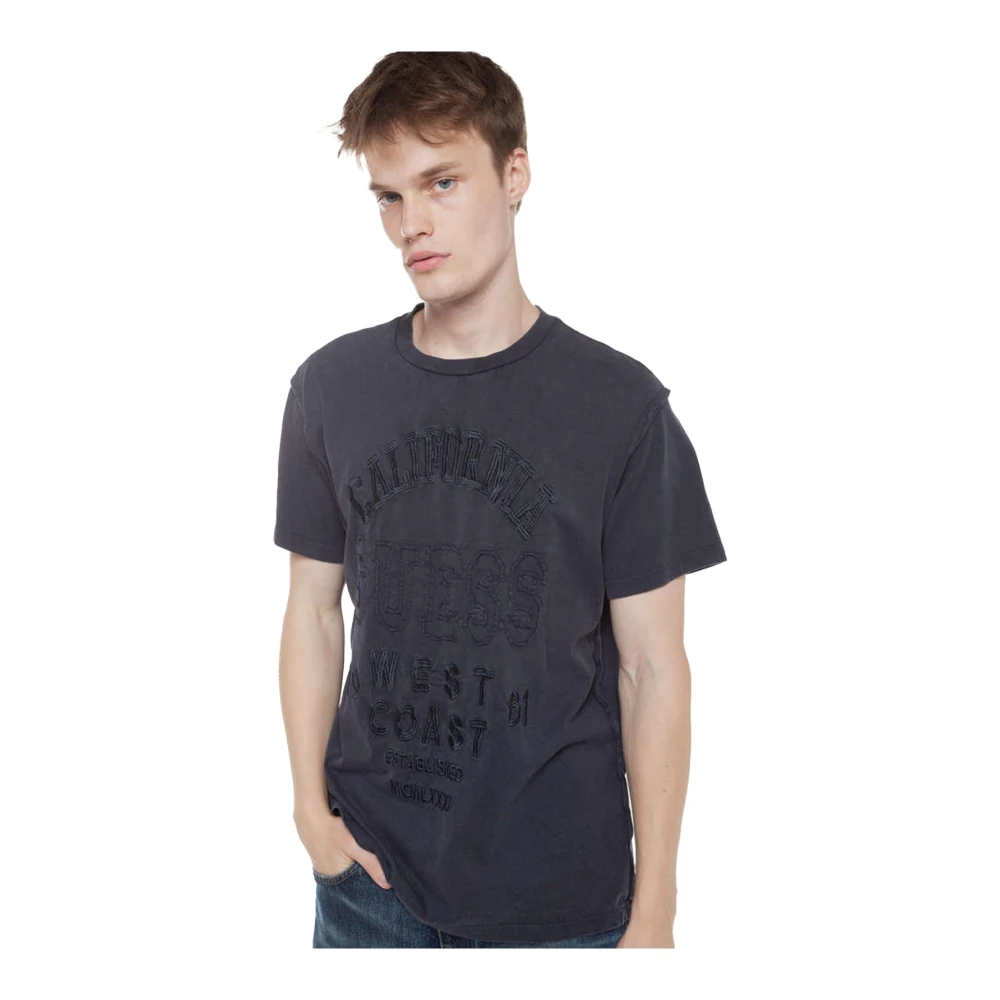 Guess Geborduurd logo katoenen T-shirt Blue Heren