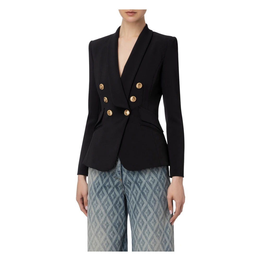 Elisabetta Franchi Zwarte Dubbel-Breasted Jassen Black Dames