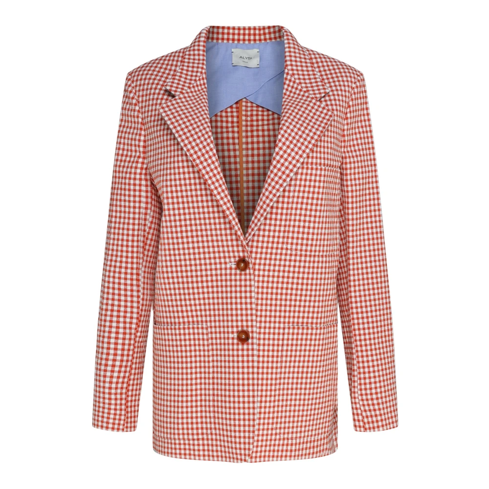 Alysi Geruite Baksteen Rode Blazer Pink Dames