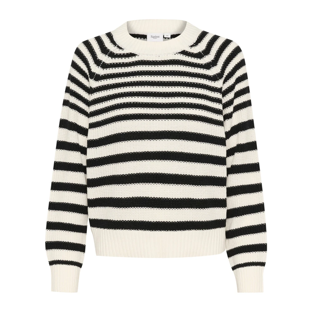 Saint Tropez Randig Pullover Tröja Svart Black, Dam