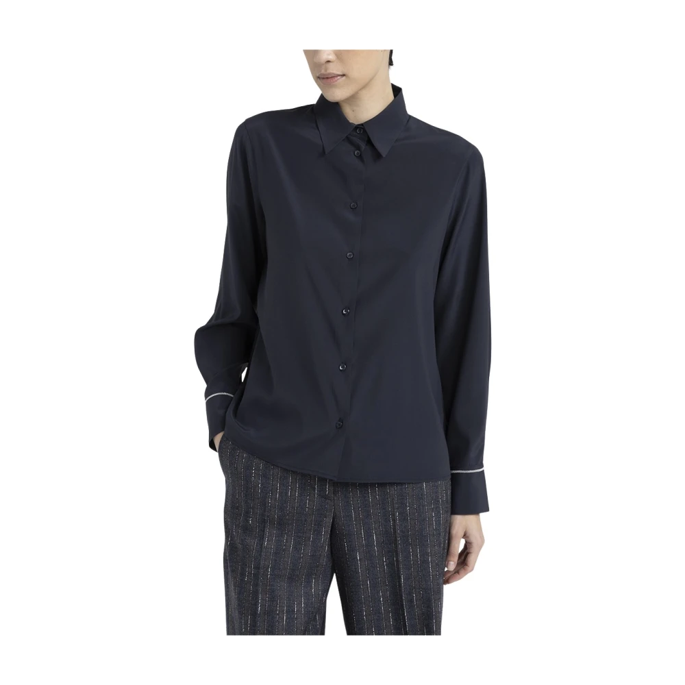 PESERICO Stretch zijden crêpe de chine overhemd Blue Dames