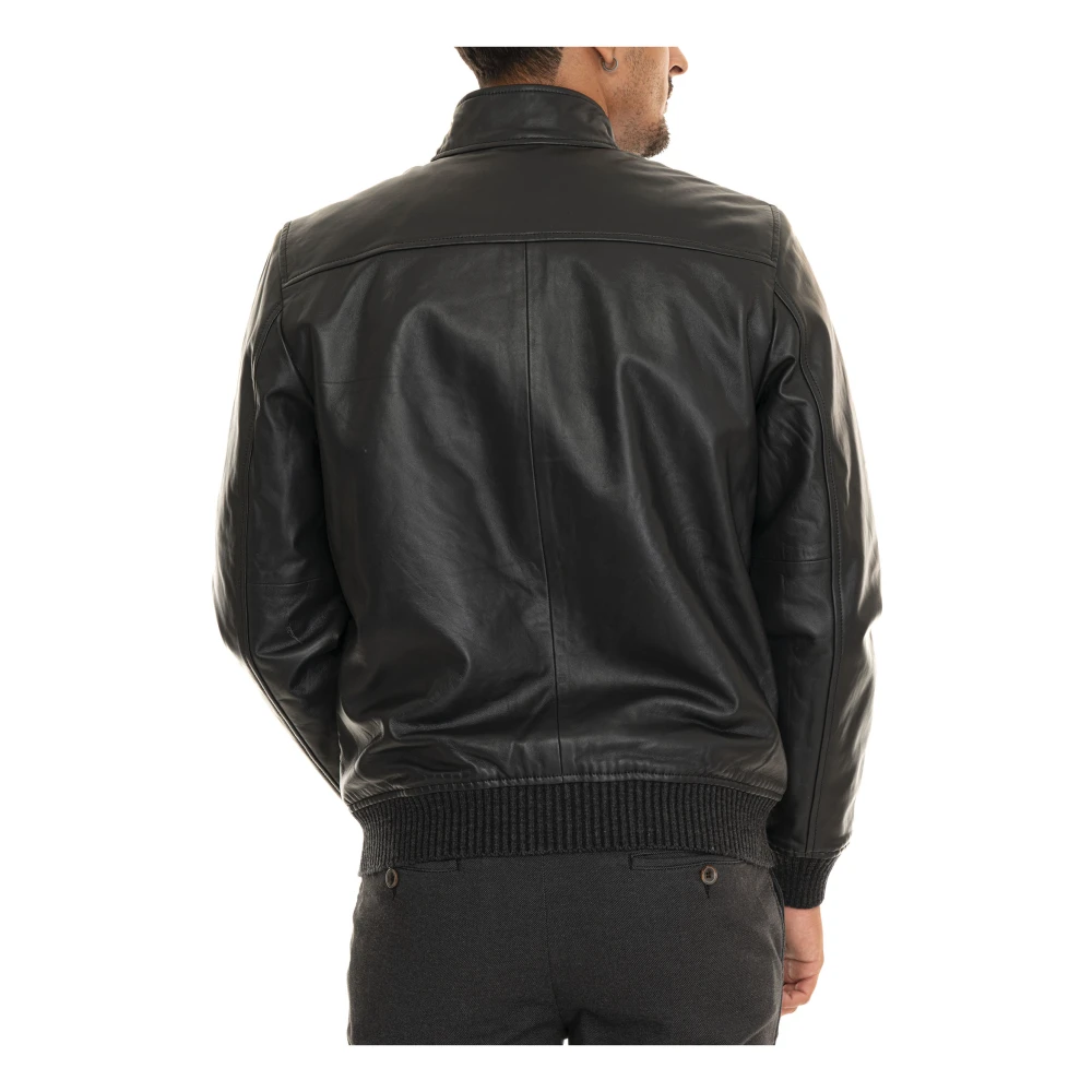 Harmont & Blaine Leren Harrington Jack met Gebreide Boorden Black Heren