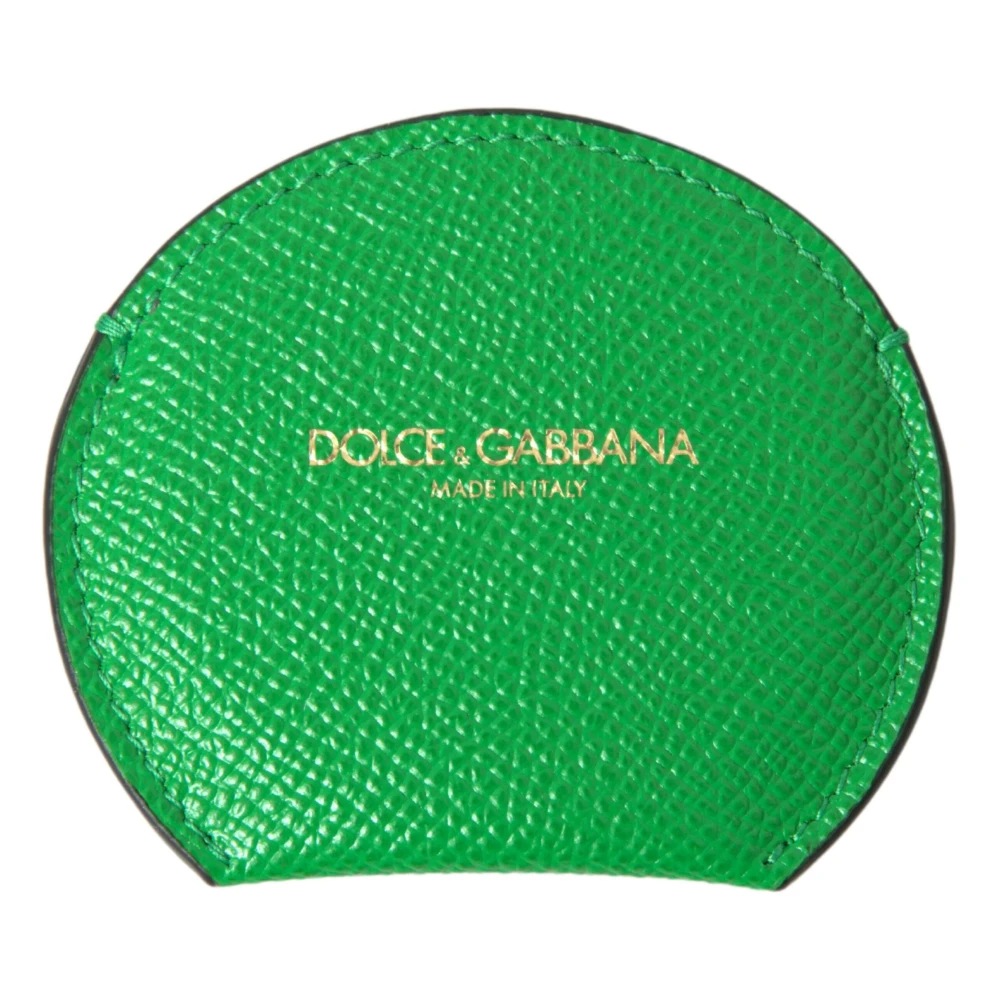 Dolce & Gabbana Women's Green Toilet Bags, One Size, Leather Round Logo Hand Mirror Holder