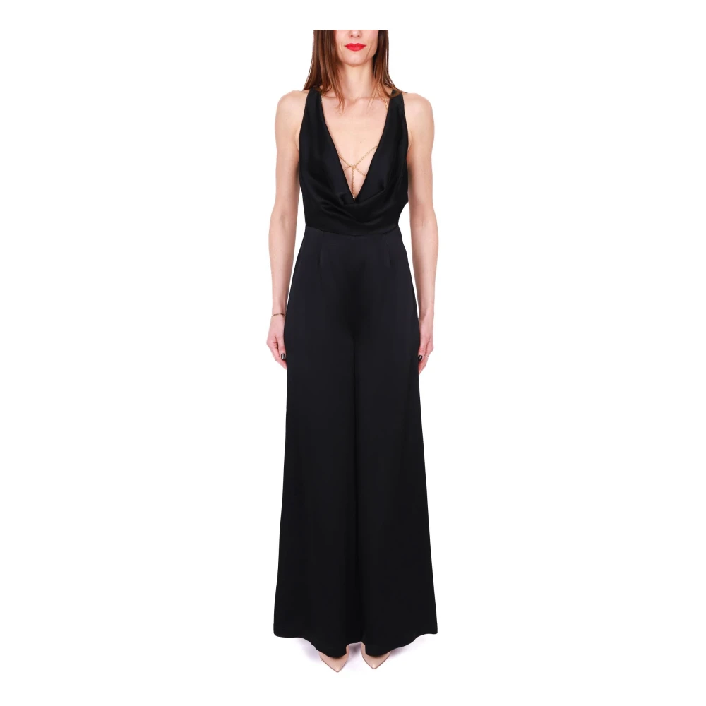 Elisabetta Franchi Zwarte mouwloze jumpsuit met juweeldetail Black Dames