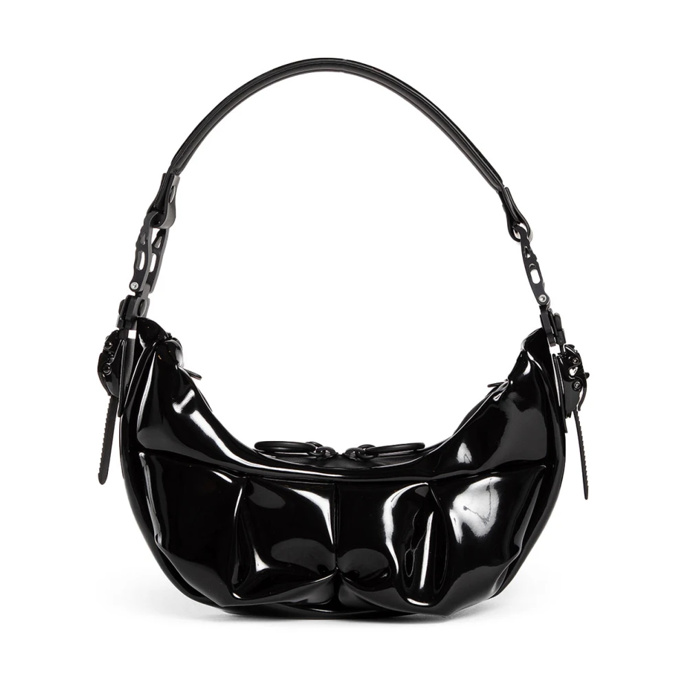 Kuboraum Zwarte Vinyl Half Moon Tas met Verstelbare Band Black Dames