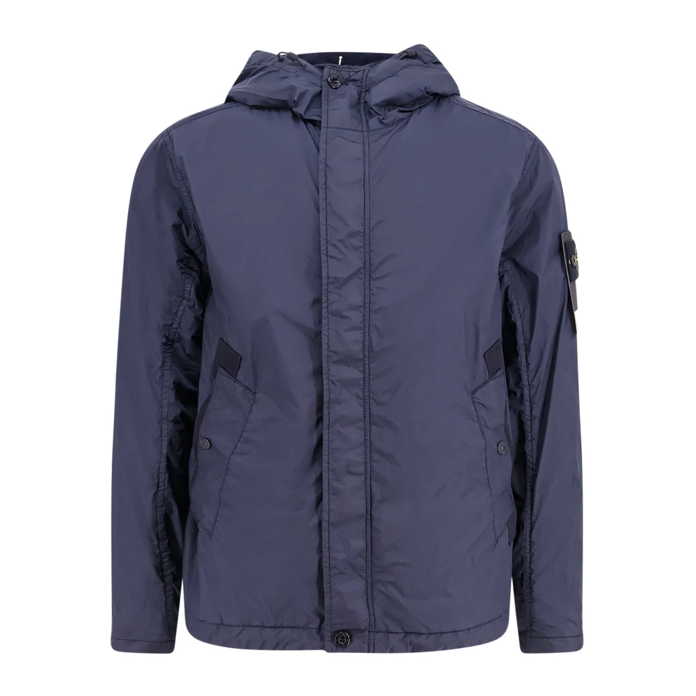 Stone Island Gekreukte Reps Parka met Verborgen Capuchon Blue Heren