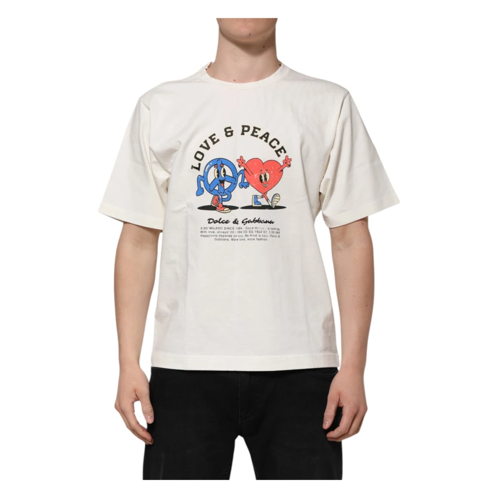 Dolce & Gabbana Men's White Love Peace Graphic Print T-Shirt