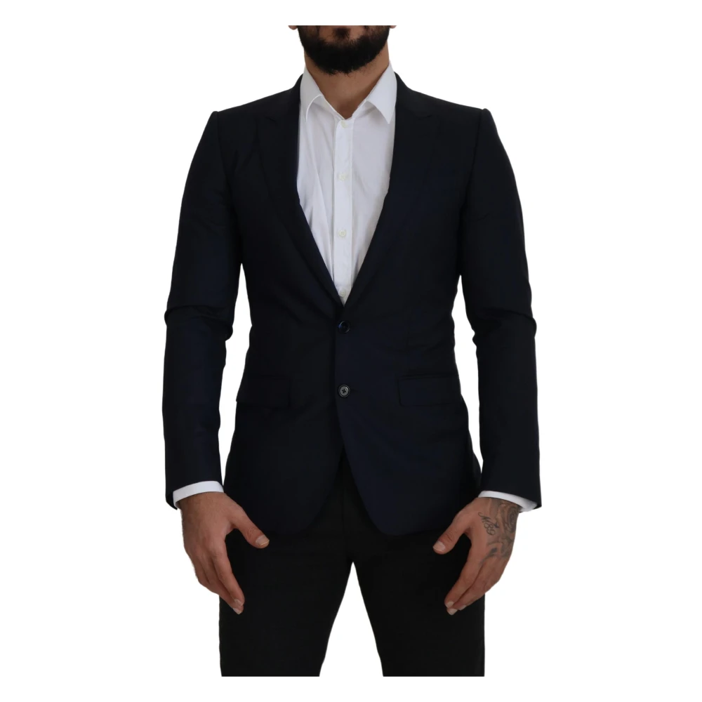 Dolce & Gabbana Men's Black Blazers,, Elegant Single Breasted Wool Silk Blazer Small