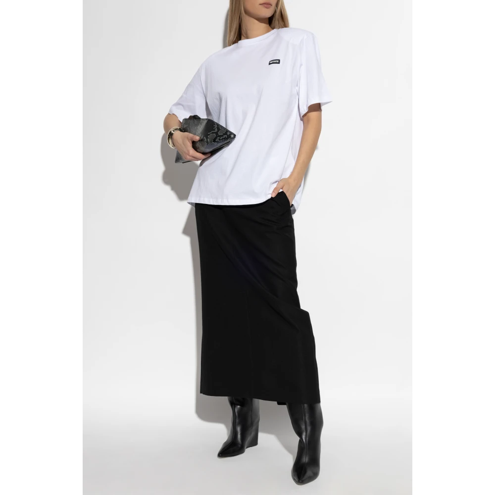 Rotate Birger Christensen T-shirt met Afneembare Schoudervullingen White Dames