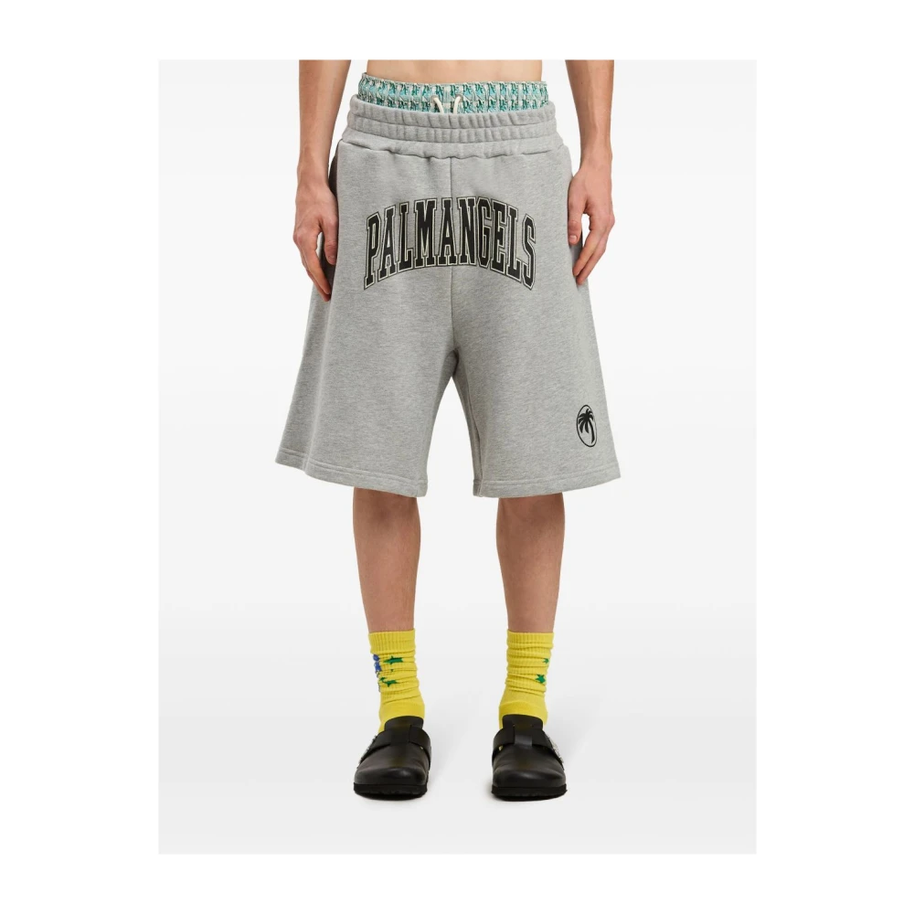 Palm Angels Logo Print Trekkoord Shorts Gray Heren