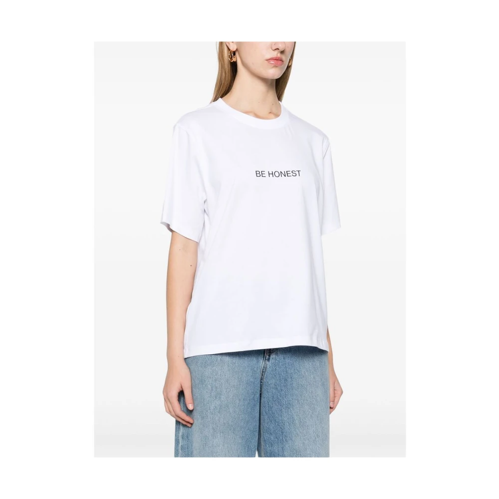 Victoria Beckham Wit Be Honest Print T-shirt White Dames