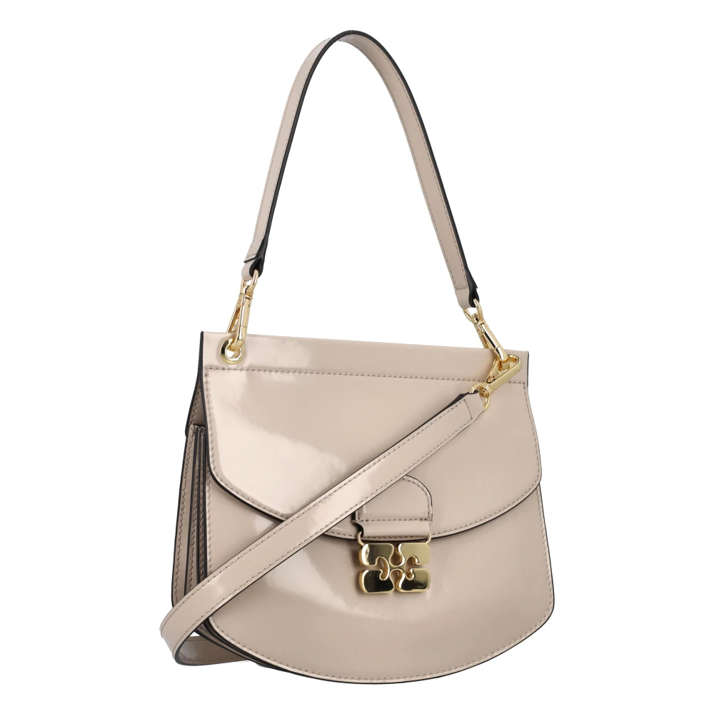 Ganni Zwarte Patentleren Handtas Gray Dames
