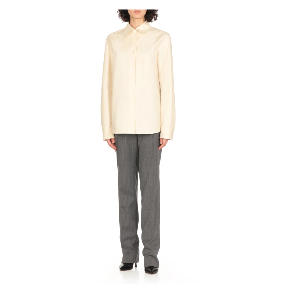Jil Sander Ivoor Katoenen Overhemd met Kraag Beige Dames