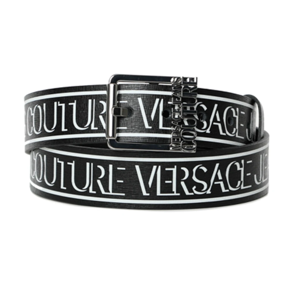 Versace Jeans Couture Zwarte leren riem met logobelettering Black Heren