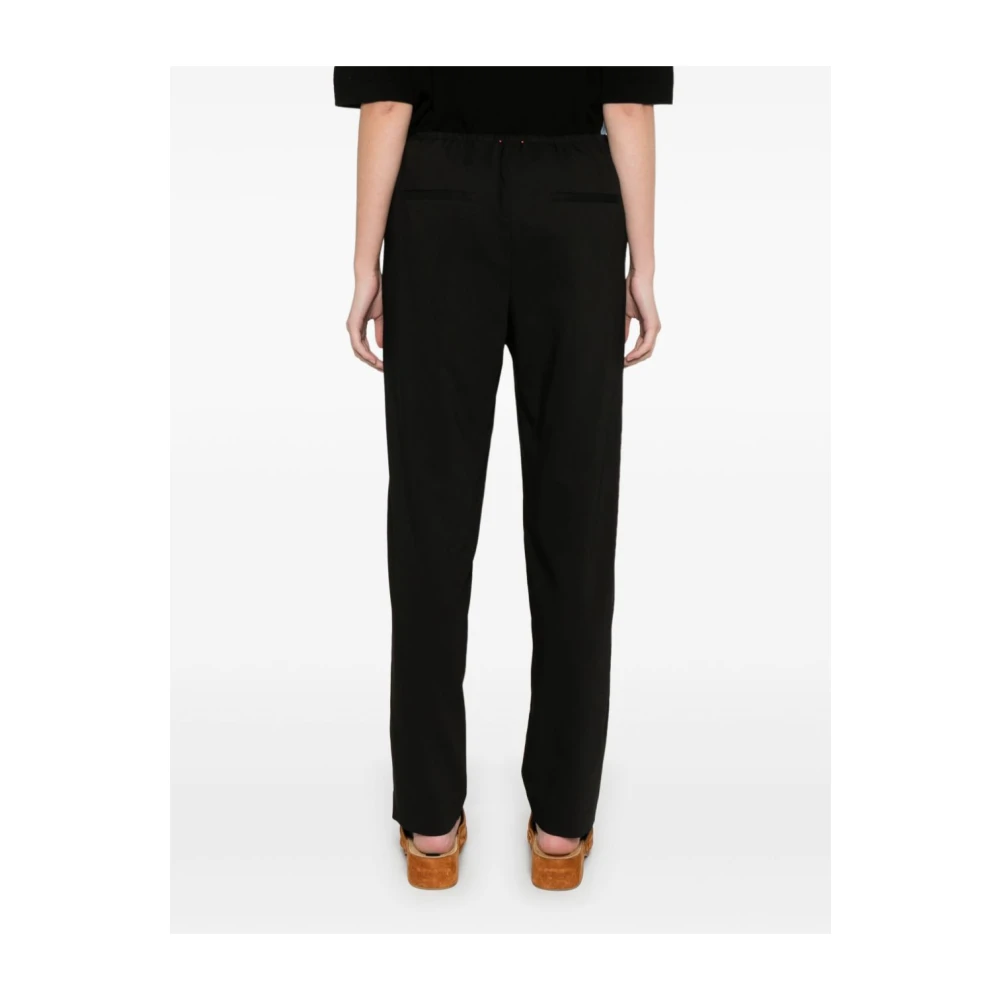Forte Zwarte Elastische Twill Viscose Wol Broek Black Dames