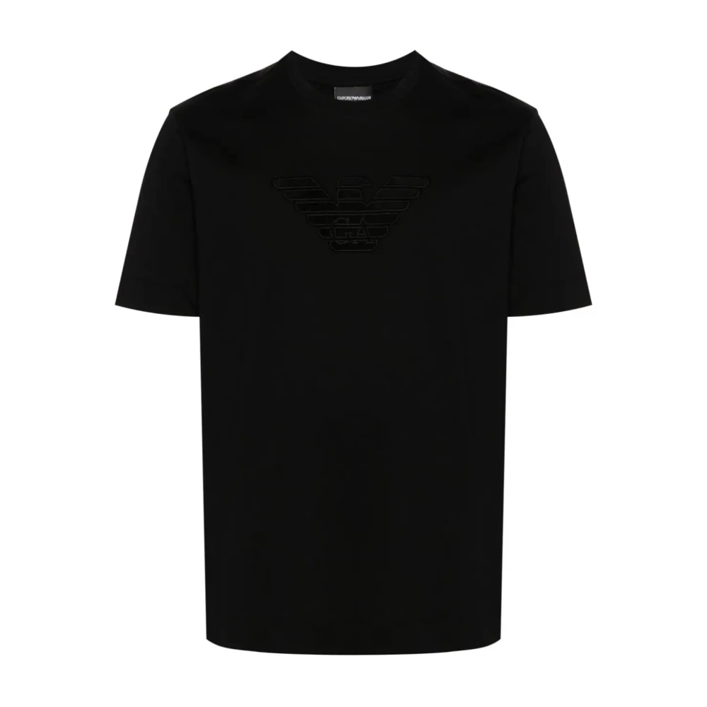 Emporio Armani Zwarte T-shirts en Polos met Aquila Ricamato Black Heren