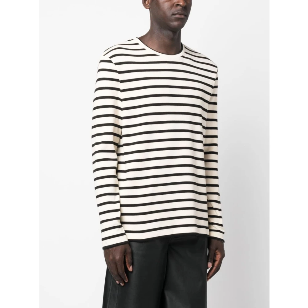 Jil Sander Gestreept shirt met lange mouwen en ronde hals Beige Heren