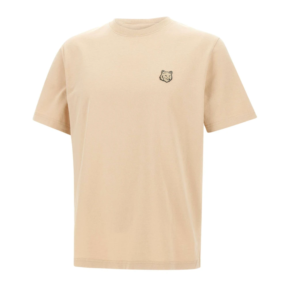 Maison Kitsuné Heren Katoenen T-shirt Nude Logo Borduurwerk Beige Heren