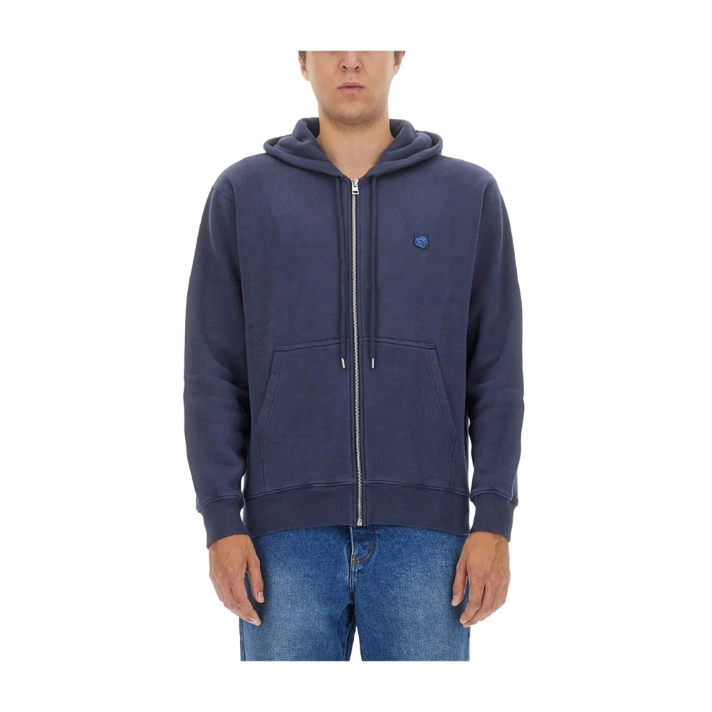 Maison Kitsuné Logo Zip Sweatshirt Blue Heren