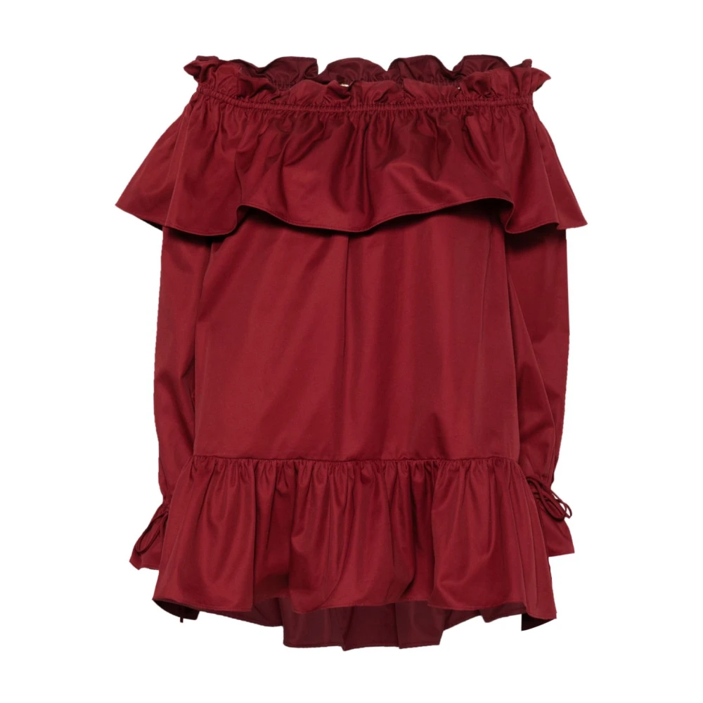 Saint Laurent Women's Red Off-Shoulder Ruffled Mini Dress