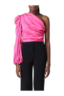 fuchsia-one-shoulder-satin-top