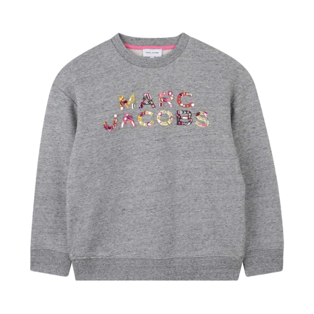 Marc Jacobs Girls Gray Kids Sweatshirts, 12 Y, Grey Sequin Logo Jumper