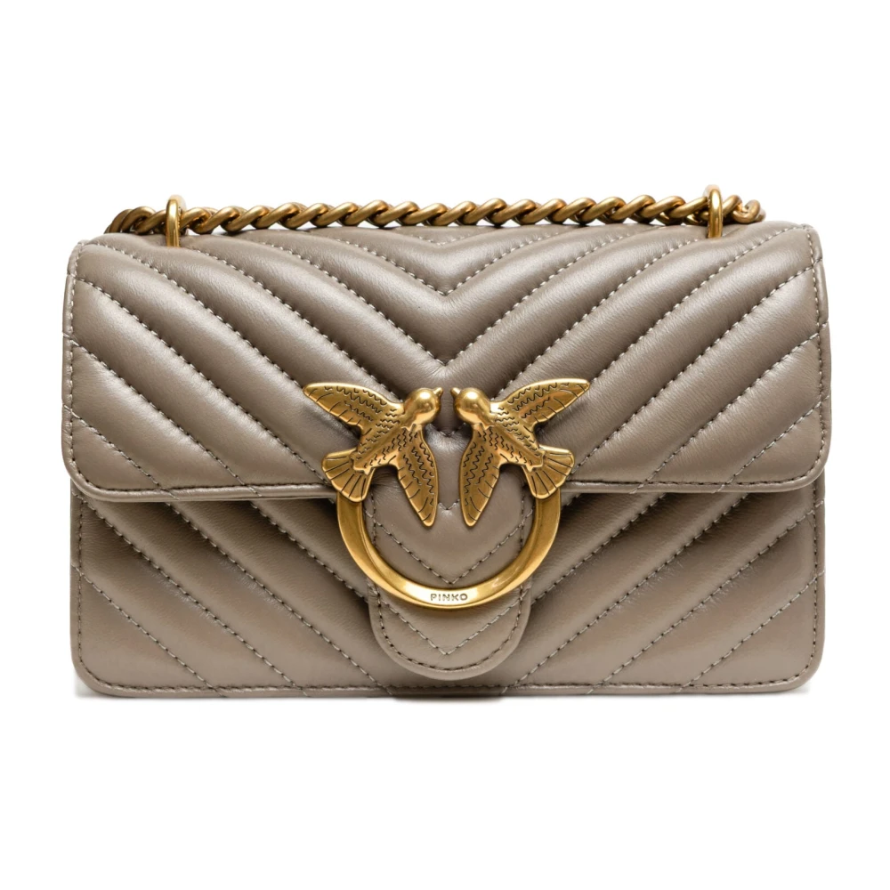 PINKO Grey Leather Love One Mini Shoulder Bag - Image 2