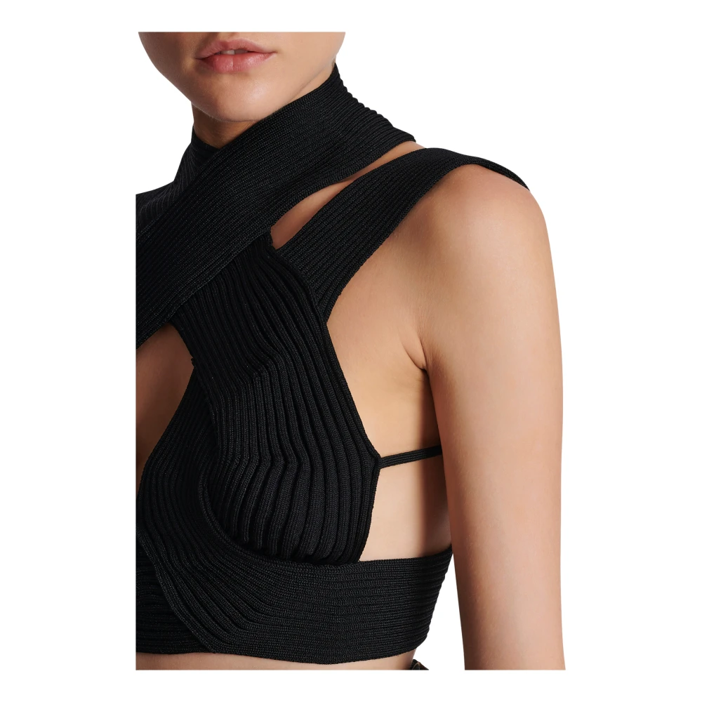 Balmain Geometrische Halternek Gebreide Top Black Dames