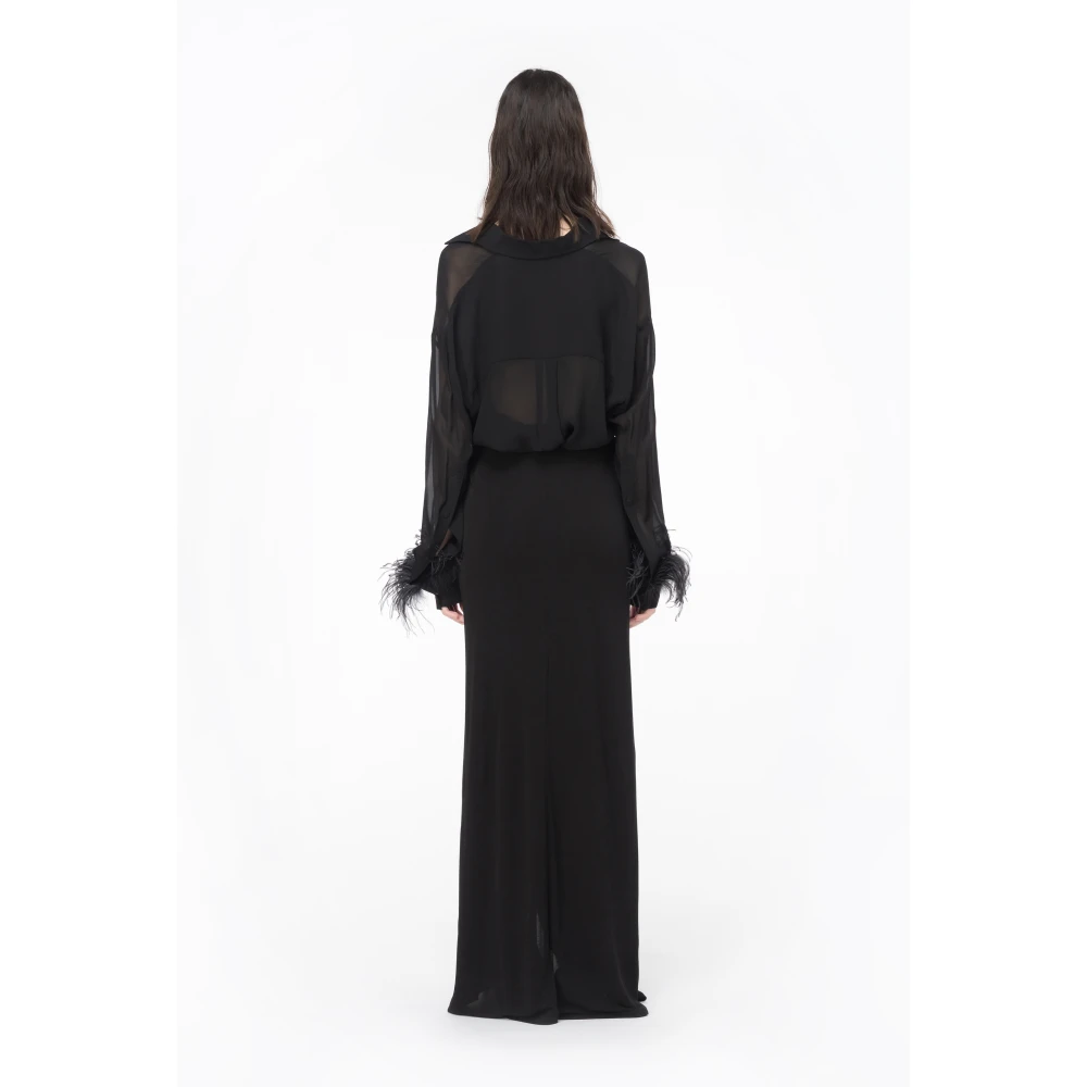pinko Lang shirt met veren Black Dames