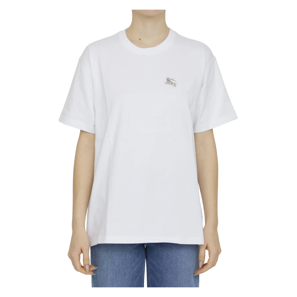 Burberry Wit Crystal Equestrian T-Shirt Ss23 White Dames
