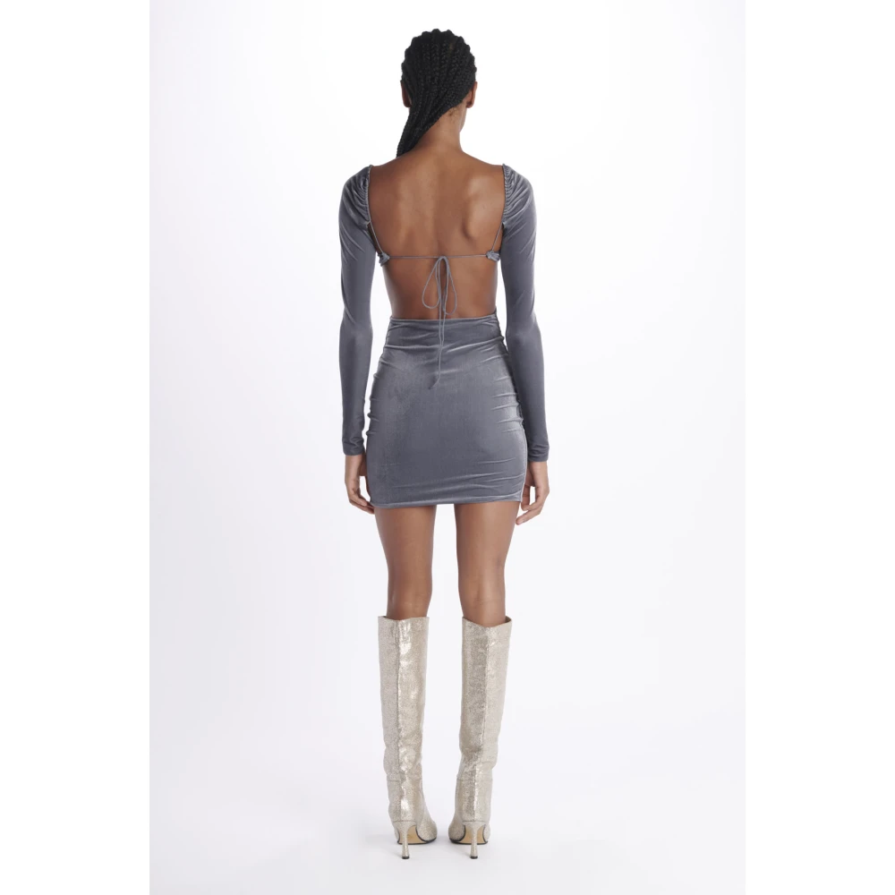 Amazuin Fluwelen Mini Jurk met Lange Mouwen Gray Dames