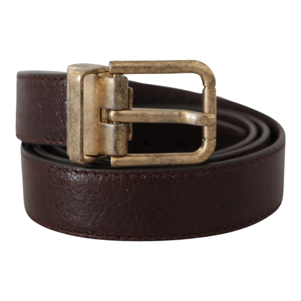 Dolce & Gabbana Elegante Leren Riem met Gegraveerde Gesp Brown Heren