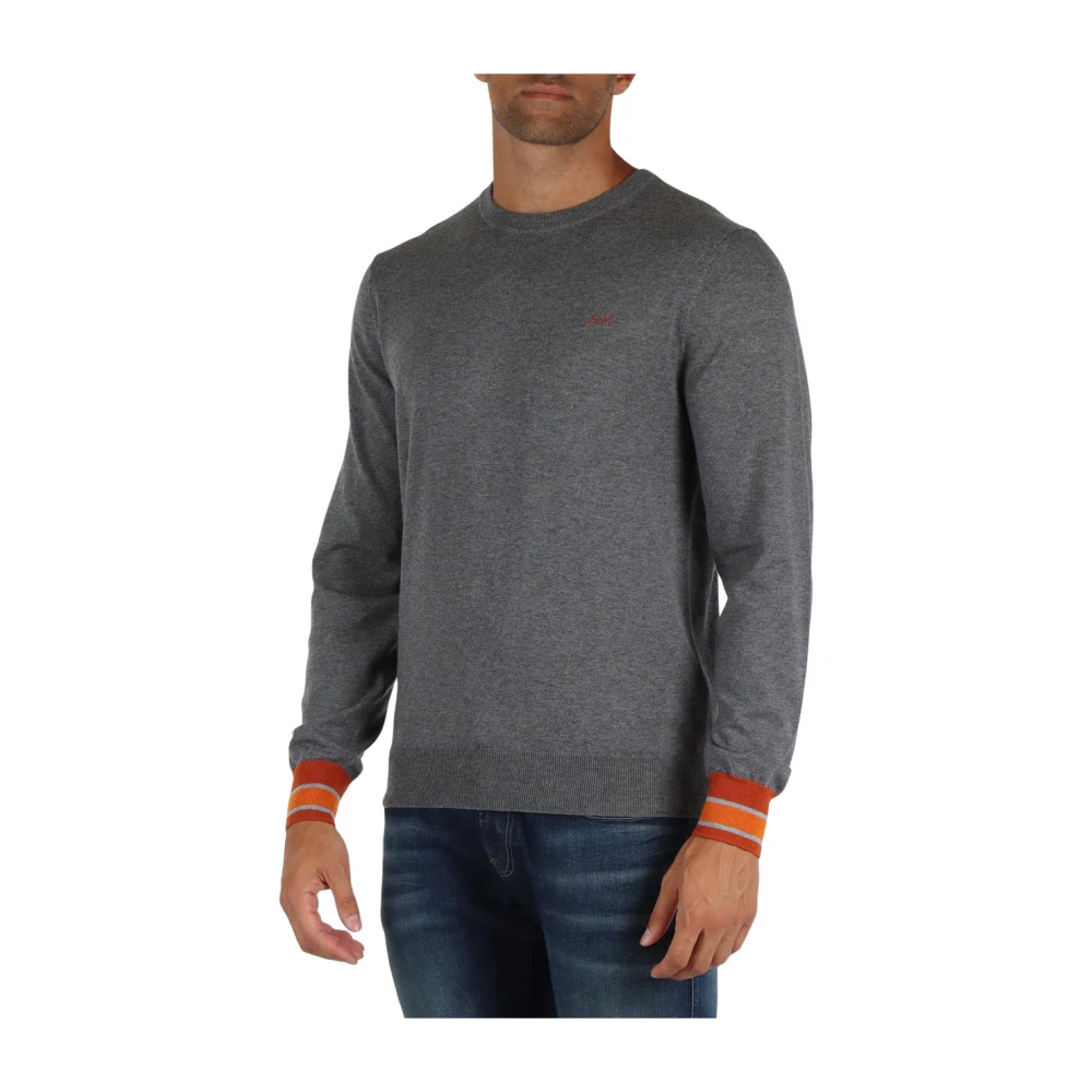 Sun68 Merino Wol Katoen Trui Contrast Manchetten Gray Heren