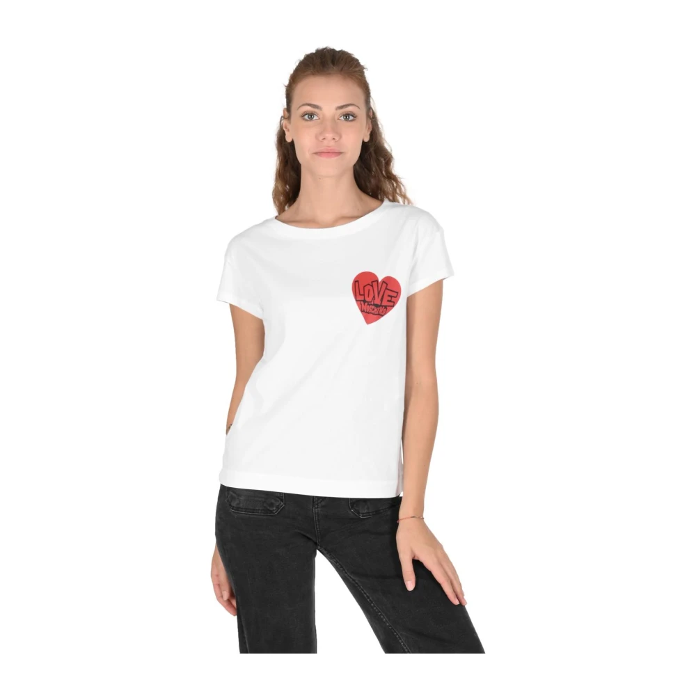 Love Moschino Women's White Heart Tee Crew Neck T-Shirt