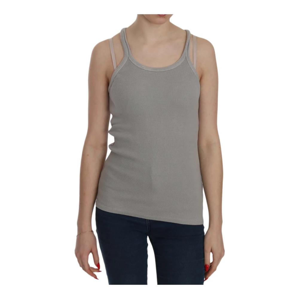 Pink Memories Women's Gray Elegant Sleeveless Cotton Blouse - Sleeveless Tops - L - Tops