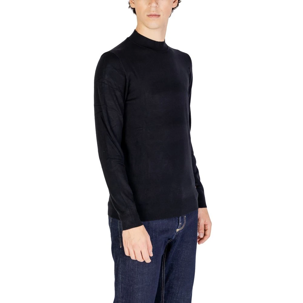Gianni Lupo Zwart Gebreid T-shirt Herfst Winter Collectie Black Heren
