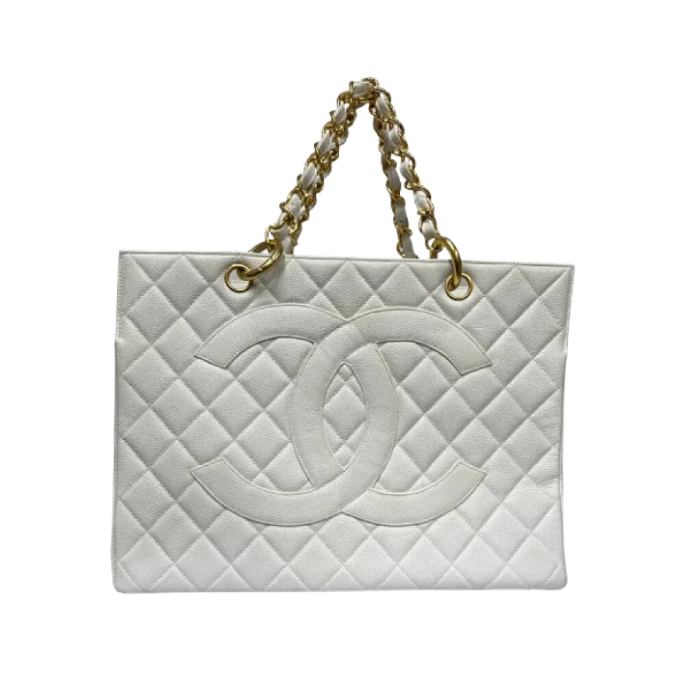 Witte Gewatteerde Leren Chanel GST Tas Chanel Vintage Heren