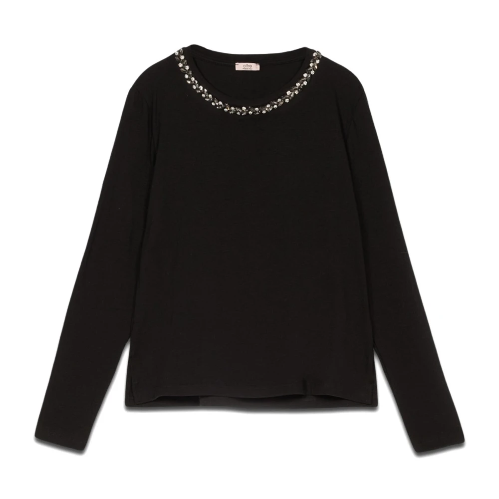 Oltre T-shirt met steendetail Black Dames