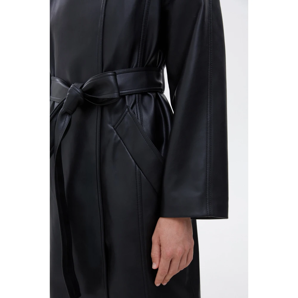Estro Lange imitatieleren jas voor dames in het zwart Black Dames